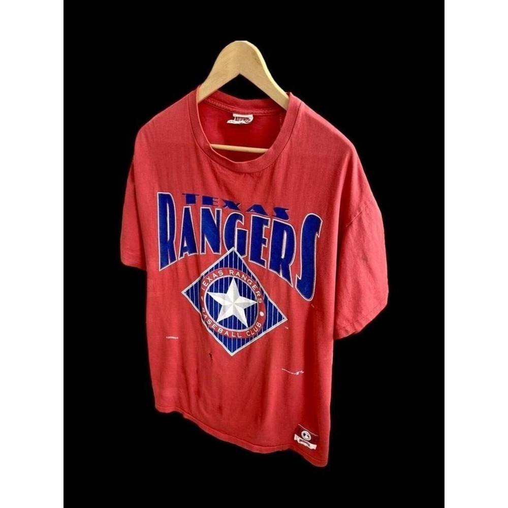 90s Nutmeg Mills Red Texas Rangers Short Sleeve T Shirt Mens XL Distressed